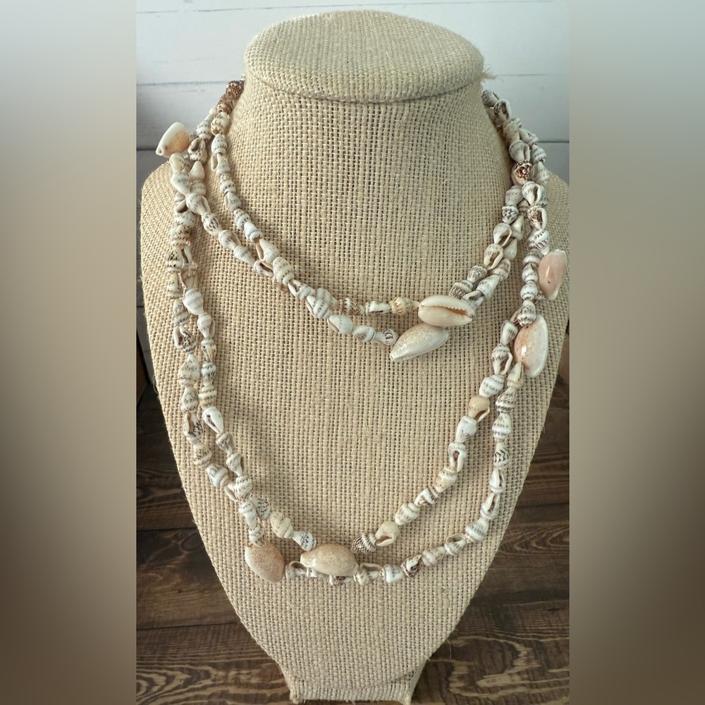 Bundle Three Vintage Shell Necklaces Boho 60s 70s